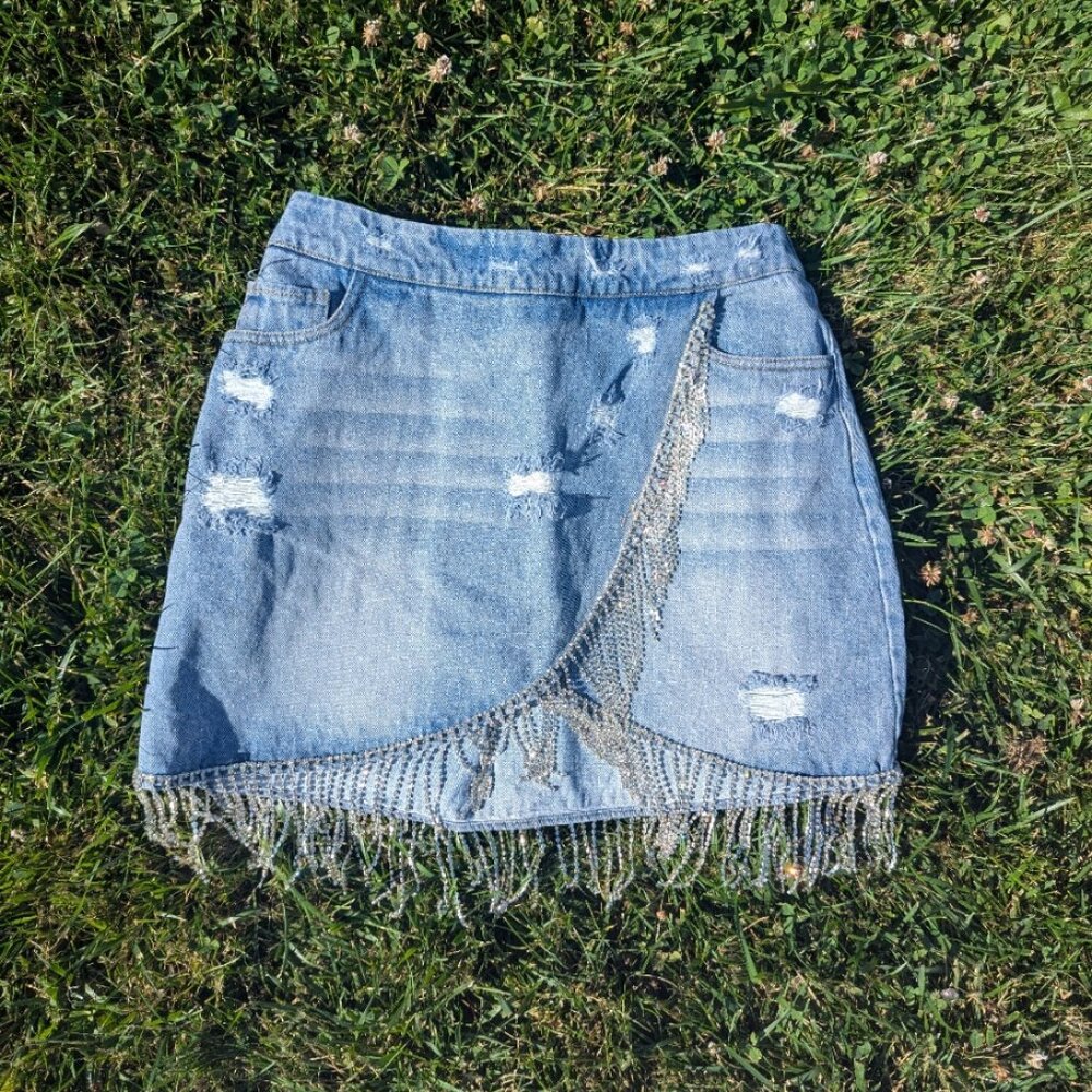 NWT Denim Rhinestone Skirt